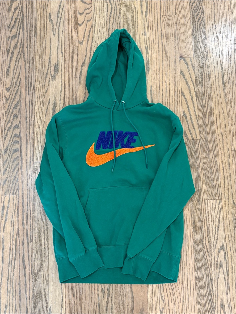 Nike Teal Pullover Hoodie with Orange Swoosh and Blue Logo